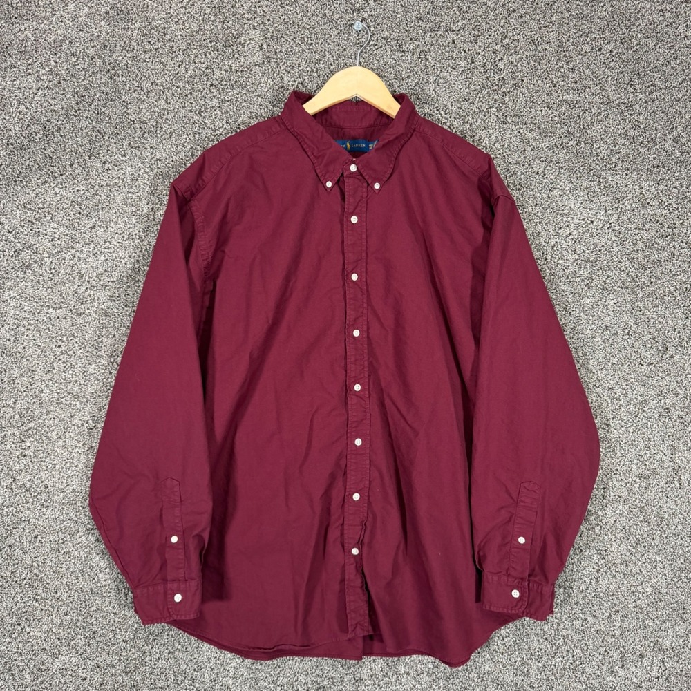 Polo Ralph Lauren Shirt Mens 4XB Big Burgundy Long Sleeve Button Down Preppy